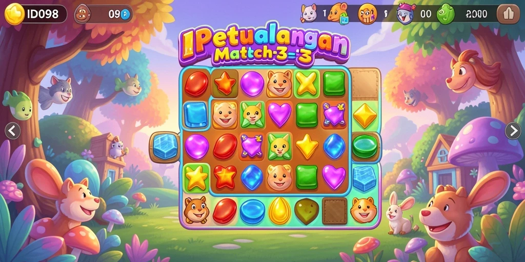 Gameplay seru ID098 dengan level yang penuh warna.