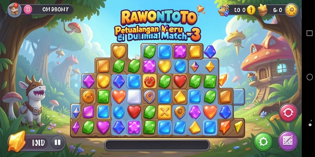 Screenshot utama gameplay RAWONTOTO yang menampilkan keseruan mencocokkan item.